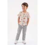 MiaBaby Baskılı Müslin Gömlek Pantolon 2li Takım - 7 - 8 Yaş - Bej