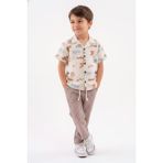 MiaBaby Baskılı Müslin Gömlek Pantolon 2li Takım - 7 - 8 Yaş - Haki