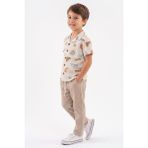 MiaBaby Baskılı Müslin Gömlek Pantolon 2li Takım - 7 - 8 Yaş - Hardal