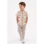 MiaBaby Baskılı Müslin Gömlek Pantolon 2li Takım - 7 - 8 Yaş - Kiremit