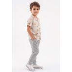 MiaBaby Baskılı Müslin Gömlek Pantolon 2li Takım - 8 - 9 Yaş - Taş