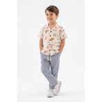 MiaBaby Baskılı Müslin Gömlek Pantolon 2li Takım - 9 - 10 Yaş - Indigo