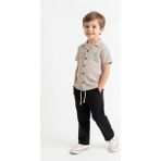 MiaBaby Kabartma Çizgili Gömlek 2li Takım - 7 - 8 Yaş - Bej
