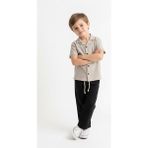 MiaBaby Kabartma Çizgili Gömlek 2li Takım - 8 - 9 Yaş - Bej