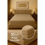 Miabella Home %100 Pamuk Armürlü Çift Kişilik Lastikli Çarşaf Fitted Yumuşak Dokulu Tek Kişilik Lastikli Çarşaf - Bej - 180 x 200
