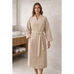 Miabella Home %100 Pamuk Waffle Pike Bornoz Unisex Hızlı Kuruyan Yumuşak Dokulu Şal Yaka - Bej - L - XL