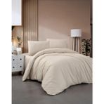 Miabella Home Çizgili Çift Kişilik Pamuk Saten Nevresim Takımı Otel Tipi Nevresim Seti (Pamuklu Saten) - Bej - 200 x 220 cm
