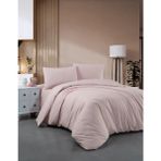 Miabella Home Çizgili Çift Kişilik Pamuk Saten Nevresim Takımı Otel Tipi Nevresim Seti (Pamuklu Saten) - Pembe - 200 x 220 cm