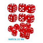 Miajima Büyük Boy Casino Okey Zarı Akrilik Kırmızı Şeffaf 25 mm-2 Adet