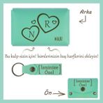 Miaju Koyu Turkuaz, Sevgilinize Romantik ve Kişisel Bir Hediye! Isme ve Harfe Özel Cüzdan & Anahtarlık Set - Açık Yeşil