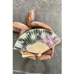Miamantra Bambu İpek Şık Japon Yelpaze - Yeşil Pembe Çiçekli