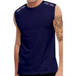 Miami Beach Lacivert Nefes Alan Kumaş Sıfır Kol Likralı Erkek Tişört - 0355-LACIVERT - XL