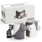 MIAMIO - Öpüşen Kedi Kupa Seti/Kahve Fincanları, Erkekler/Kadınlar için Kedi Severler Çift Hediyeleri, İmza Koleksiyonu (12 oz)
