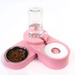 Miapet 1000 ml Pembe Köşeli Ayarlanabilir Hazneli Çelik Taslı Kedi-Köpek Mama ve Su Kabı Seti