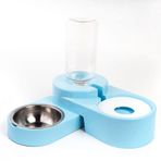 Miapet 1000 ml Turkuaz Köşeli Ayarlanabilir Hazneli Çelik Taslı Kedi-Köpek Mama ve Su Kabı Seti