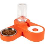 Miapet 1000 ml Turuncu Köşeli Ayarlanabilir Hazneli Çelik Taslı Kedi Köpek Mama ve Su Kabı Seti