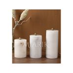 MIARIK DESIGN & DEKORASYON Dekoratif Beyaz Mermer Eskitme Renk Top Dal Aksesuarli 3 lü Baharatlık Şekerlik Kavanoz Seti