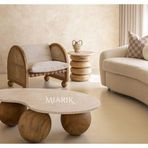 MIARIK DESIGN Dekoratif Ahşap Top ve Traverten Mermer Orta Sehpa