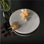 Miarik Design Dekoratif Beyaz Mermer Gold Melek Kanatlı Tepsi Servis Sunum Tabağı