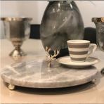 Miarik Design Dekoratif Geyık Aksesuarlı Gri Mermer Tepsi Servis Sunum Tabağı