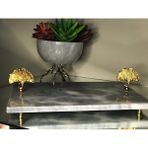 Miarik Design Dekoratif Gri Mermer Dikdörtgen Gold Ginko Cıcek Detaylı Sunum Tepsısı Servis Tabağı