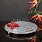 Miarik Design Dekoratıf Grı Mermer Yuvarlak Sunum Tabağı Tepsisi Aksesuarlı ve Top Ayaklı