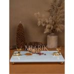 Miarik Design Dekoratif Mermer Dikdörtgen Gold Oturan Geyik Detaylı Sunum Tepsısı Servis Tabağı
