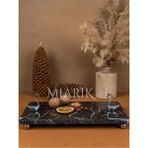 Miarik Design Dekoratif Mermer Dikdörtgen Gumus Kugu Detaylı Sunum Tepsısı Servis Tabağı