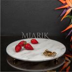 Miarik Design Dekoratıf Mermer Yuvarlak Sunum Tabağı Tepsisi Aksesuarlı ve Top Ayaklı