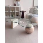 MIARIK DESIGN Traverten Mermer Dikdörtgen Camli Orta Sehpa