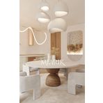 MIARIK DESIGN Yuvarlak Ahşap Bogum Ayak Traverten Tabla Mermer Yemek Masası