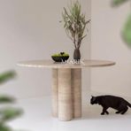MIARIK DESIGN Yuvarlak Harrison Traverten Mermer Yemek Masası
