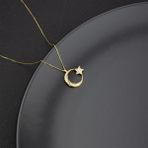 Miavi Silver 925 Ayar Gümüş Zirkon Taşlı Ay Yıldız Kolye - Altın