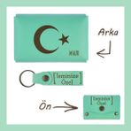 Miawiki Açık Yeşil, Ayyıldız Desenli, Ismine Özel Kişisel Cüzdan ve Anahtarlık Set, Kıymetli Arkadaşa