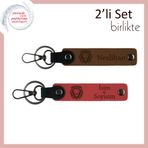 MiaWiki Aslan Başlı Deri Anahtarlık Hediyelik 2'li Set, Standart, MH-KAN-38226x2, açık kahve-nar çiçeği, üniseks-yetişkin