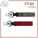 MiaWiki Aslan Motifli Deri Anahtarlık 2'li Set, Standart, MH-KAN-38368x2, kül gri-kırmızı, erkek