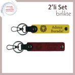 MiaWiki Aslan Motifli İsme Özel 2'li Deri Anahtarlık, Standart, MH-KAN-38470x2, sarı-bordo, erkek