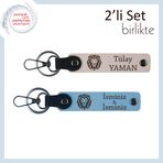 MiaWiki Aslan Motifli Yazı Eklenebilir Deri Anahtarlık, Standart, MH-KAN-38454x2, pudra-gök mavi, erkek
