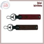 MiaWiki Ayyıldız Kurt Göktürk Temalı Deri Anahtarlık Seti, 11.5 cm x 2.3 cm, MH-KAN-33234x2, bordo-koyu kahve, üniseks-yetişkin