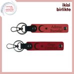 MiaWiki Ayyıldız Motifli İsim Yazılı 2'li Anahtarlık Seti, Tek Ebat, MH-KAN-32632x2, nar çiçeği-kırmızı, üniseks-yetişkin