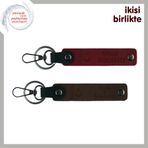 MiaWiki Ayyıldız ve Türkiye Temalı Deri Anahtarlık Seti, 11.5 cm x 2.3 cm, MH-KAN-33558x2, bordo-koyu kahve, üniseks-yetişkin