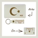 Miawiki Beyaz Renk, Ayyıldız Desenli, Ismine Özel Cüzdan ve Anahtarlık lik Set, Gurur Duyanlar Için