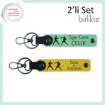 MiaWiki Boks Eldiveni Motifli Kişiye Özel 2'li Anahtarlık, Standart, MH-KAN-39968x2, açık yeşil-sarı, erkek