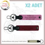 MiaWiki Deri x2 Anahtarlık Motorcuya Özel İsim Plaka, Standart, MH-KAN-MT-8023x2, Pembe-Bordo-sütlü kahve, üniseks-yetişkin