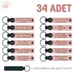 MiaWiki Firma İsmi Yazılı Deri Anahtarlık 34'lü Set, Standart, MH-KAN8584X34, Pudra & Lacivert, üniseks-yetişkin