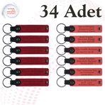 MiaWiki Firma İsmi Yazılı Deri Anahtarlık 34'lü Set, Standart, MH-KAN9095X34, Kırmızı & Nar Çiçeği, üniseks-yetişkin