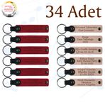 MiaWiki Firma İsmi Yazılı Deri Anahtarlık 34'lü Set, Standart, MH-KAN9097X34, Kırmızı & Pudra, üniseks-yetişkin