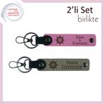 MiaWiki Gemi Motifli 2'li Deri Anahtarlık Takımı, Standart, MH-KAN-36617x2, pembe-kül gri, üniseks-yetişkin