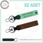 MiaWiki İsim ve Plaka Yazılı 2'li Deri Anahtarlık, Standart, MH-KAN-MT-11481x2, Açık Kahve-Yeşil-lacivert, üniseks-yetişkin