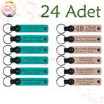 MiaWiki İsim Yazılan Deri Anahtarlık 24'lü Set, Tek Ebat, MH-KAN9080X24, Koyu Turkuaz & Pudra, kadın